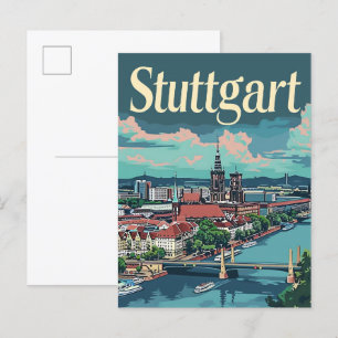 Stuttgart Duitsland Vintage Travel Illustration Briefkaart