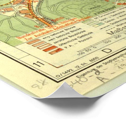 Stuttgart Map, Stuttgart Germany, Germany Map 1954 Poster (Hoek)