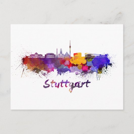 Stuttgart skyline in waterverf briefkaart (Voorkant)