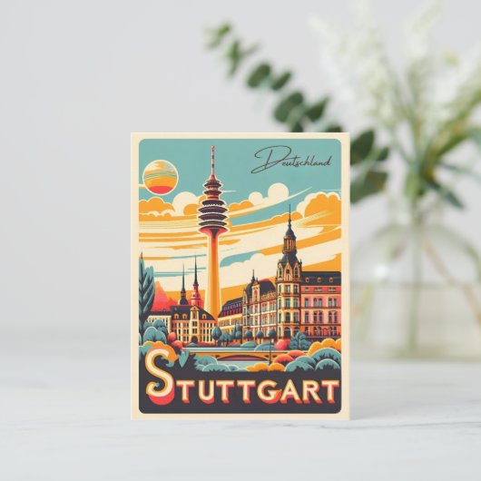 Stuttgart TV Tower - Fernsehturm Duitsland cadeau Briefkaart (Staand voorkant)