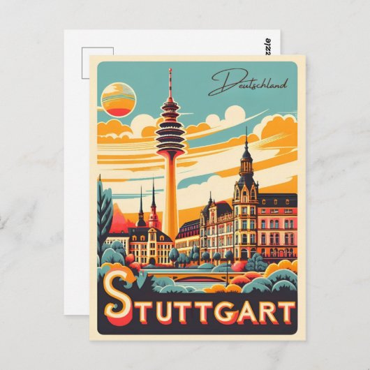 Stuttgart TV Tower - Fernsehturm Duitsland cadeau Briefkaart (Voorkant / Achterkant)