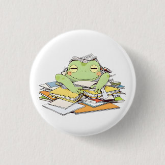 Stuur hulp kikker bedolven onder papierwerk Kawaii Ronde Button 3,2 Cm