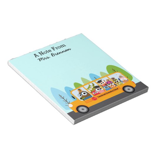 Stuurprogramma Cute Owl School Bus Notitieblok (Schuin)