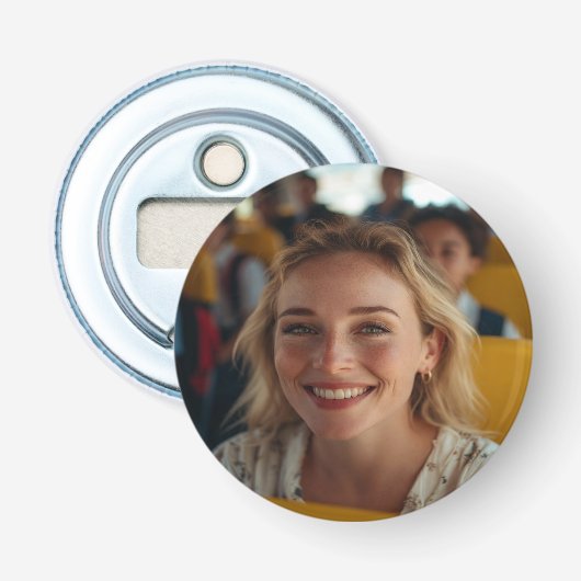 Stuurprogramma Schoolbus Foto Aanpassen Button Flesopener (Voorkant)