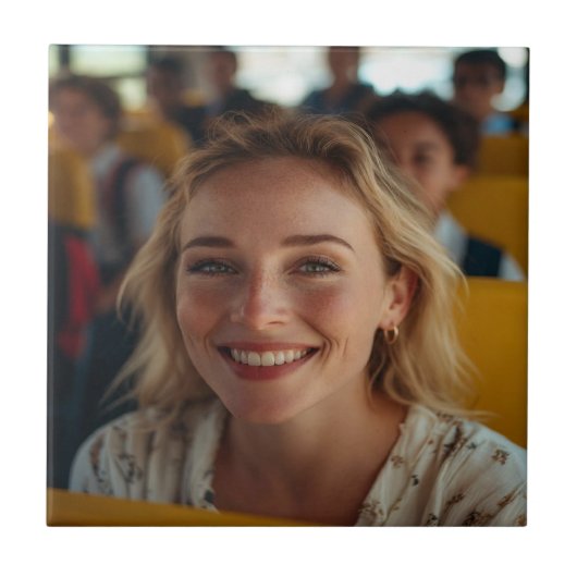 Stuurprogramma Schoolbus Foto Aanpassen Tegeltje (Voorkant)