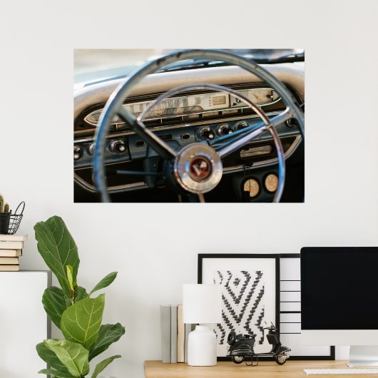 stuurwiel en dashboard op de borst poster (Thuiskantoor)
