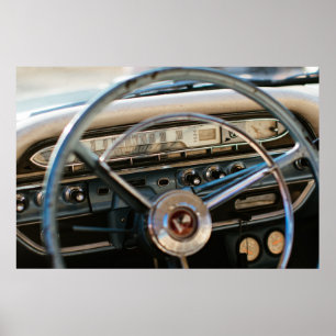  stuurwiel en dashboard op de borst poster