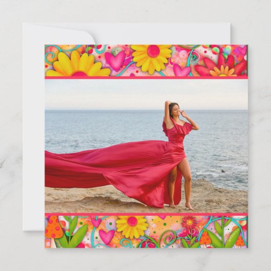 Styish Floral Graduation Custom Photo Faire-part (Dos)