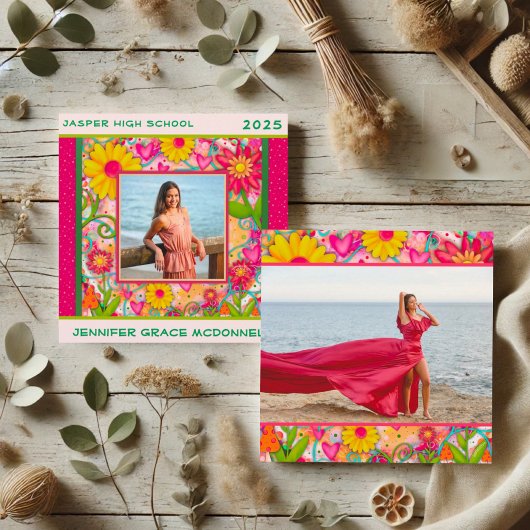 Styish Floral Graduation Custom Photo Faire-part