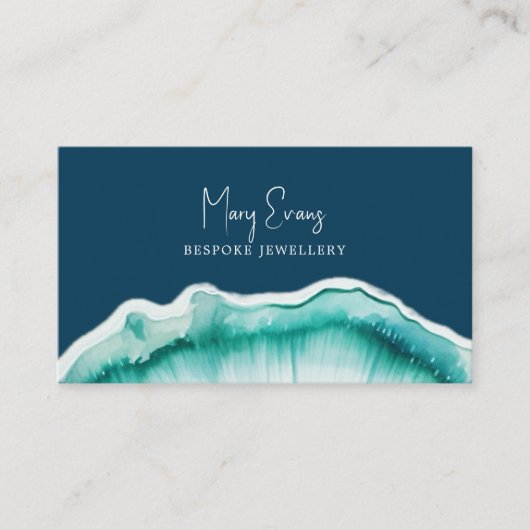 Style agate de luxe bleu carte de visite (Devant)