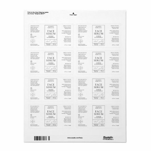 Style apothecaire Étiquette de bouteille cosmétiqu (Feuille entière)