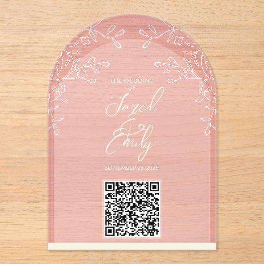 Style Arc Acrylique Mariage QR Code Invitation (Recto)