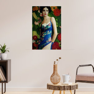 Style Art Déco Elégant Femme avec Grandes Fleurs A