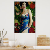 Style Art Déco Elégant Femme avec Grandes Fleurs A (Cuisine)