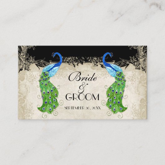 Style Art Déco Peacock Noir Table Numéro Cartes (Devant)