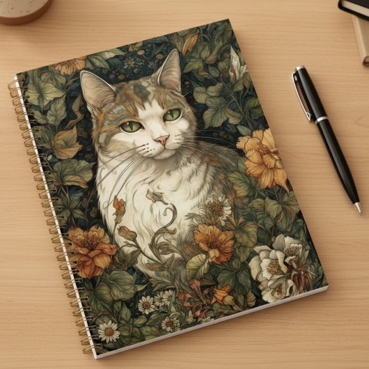 Style Art Nouveau Illustration de Chat avec Fleurs