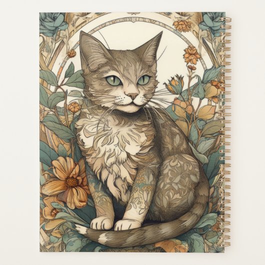 Style Art Nouveau Joli Chat avec Fleurs (Dos)