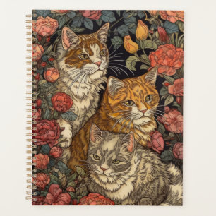 Style Art Nouveau Trois Chats avec Fleurs