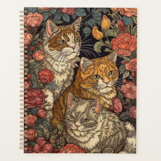 Style Art Nouveau Trois Chats avec Fleurs (Devant)