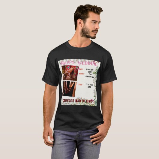 Style Basic Dark T-Shirt Happy Mariage Texte Image (Devant entier)