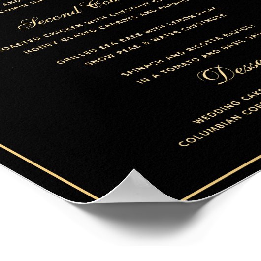 Style Black Gold 3 cours Mariage Menu Poster (Coin)