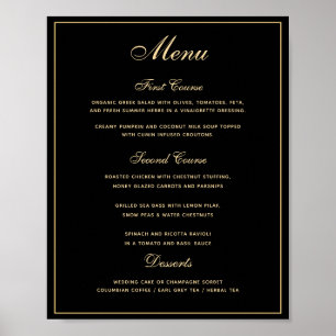 Style Black Gold 3 cours Mariage Menu Poster