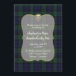 Style Black Watch Tartan Faire-part de mariage<br><div class="desc">Cette faire-part de mariage écossaise écossaise écossaise classique bleu foncé,  noir et vert en plaid Black Watch est dotée d'images d'un symbole d'amour Luckenbooth en or au-dessus d'une zone de texte décorative encadrée d'or. Personnalisez le texte blanc pour votre mariage des hautes terres. Des produits correspondants sont disponibles.</div>