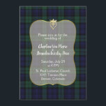 Style Black Watch Tartan Faire-part de mariage<br><div class="desc">Cette faire-part de mariage écossaise écossaise écossaise classique bleu foncé,  noir et vert en plaid Black Watch est dotée d'images d'un symbole d'amour Luckenbooth en or au-dessus d'une zone de texte décorative encadrée d'or. Personnalisez le texte blanc pour votre mariage des hautes terres. Des produits correspondants sont disponibles.</div>