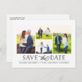 Style Blanc 4 Photo Enregistrer la date Carte post (Devant / Derrière)