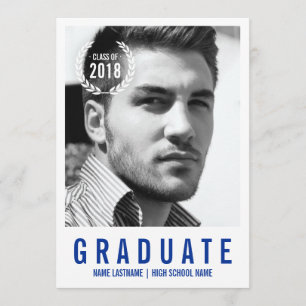Style Bleu Blanc moderne Photo Invitation diplômé