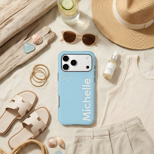 Stylé Bleu & Crème Moderne Minimaliste Nom Personn
