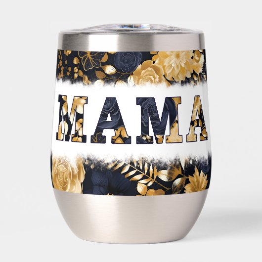 Stylé Bleu Or Acier Inoxydable Floral MAMA (Avant)