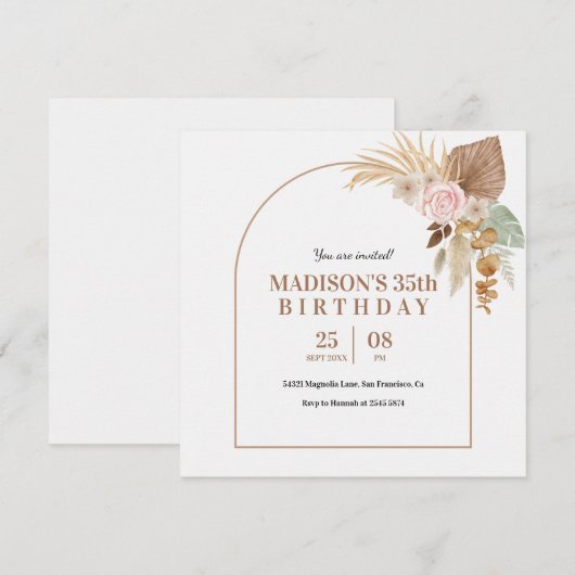 Style Boho Beige Invitation Anniversaire (Devant / Derrière)