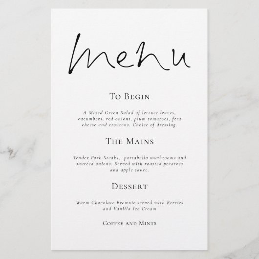 Style budgétaire Typographie simple Menu Mariage (Devant)