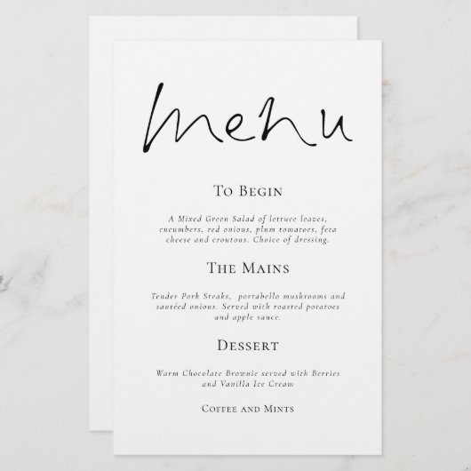 Style budgétaire Typographie simple Menu Mariage (Devant / Derrière)