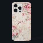 Style chalet rustique Roses sur bois ancien avec n<br><div class="desc">Charmant cottage rustique style rose pastel roses et feuillage de sauge clair sur vieille texture de bois patiné avec champ de texte modifiable pour votre nom personnalisé ou monogramme.</div>