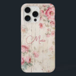 Style chalet rustique Roses sur bois ancien avec n<br><div class="desc">Charmant cottage rustique style rose pastel roses et feuillage de sauge clair sur vieille texture de bois patiné avec champ de texte modifiable pour votre nom personnalisé ou monogramme.</div>
