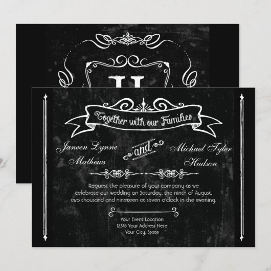 Style Chalkboard Invitations de typographie de tor (Devant / Derrière)