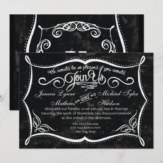 Style Chalkboard Invitations de typographie de tor (Devant / Derrière)