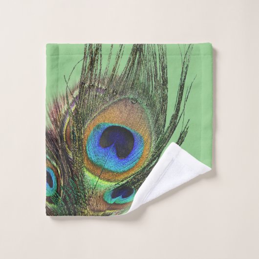 Style Chic Bleu Sage Vert Peacock Feather (Gant de toilette)