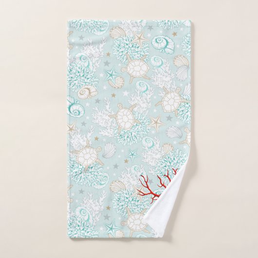 Style côtier beau bleu clair corail rouge (Serviette à main)