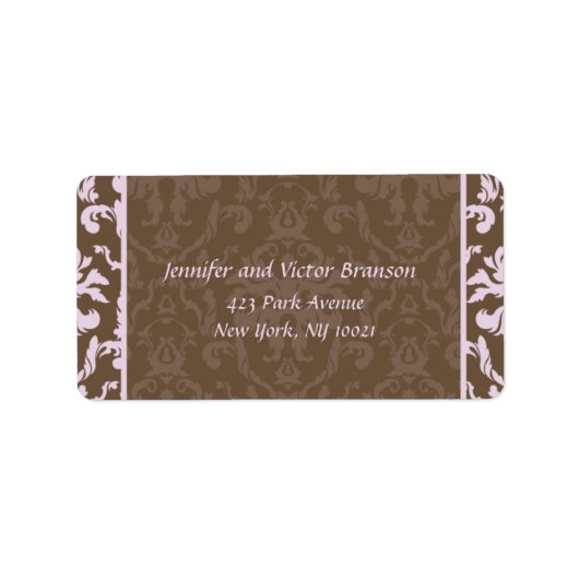 Style -Damask rose n brun étiquette de adresse (Devant)