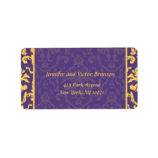 Style -Damask violet n étiquette de adresse jaune (Devant)