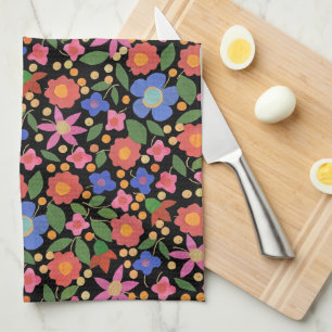 Style d'art populaire Floral sur serviette de cuis