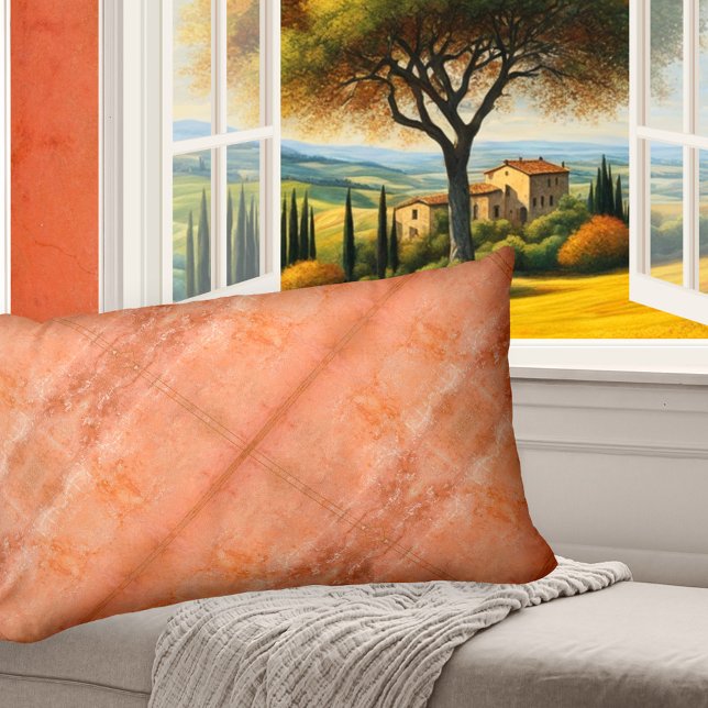 Style de marbre chic Coussin Motif géométrique (Pillow featuring a geometric pattern based on a painted marble wall design in warm terra cotta)