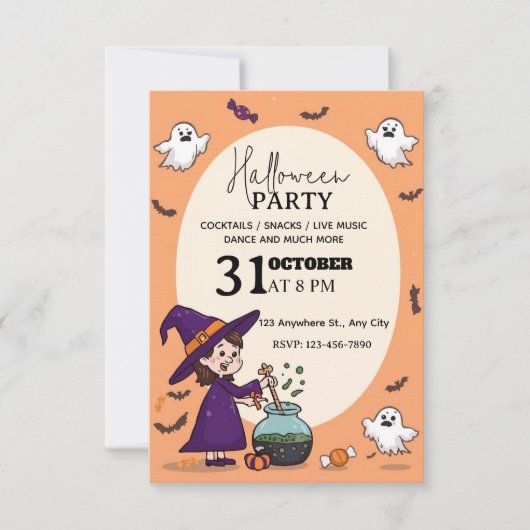 Style Dessin Halloween Party Invitation modifiable (Devant)