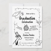 Style Doodle Main dessiné Graduation Invitation (Devant)