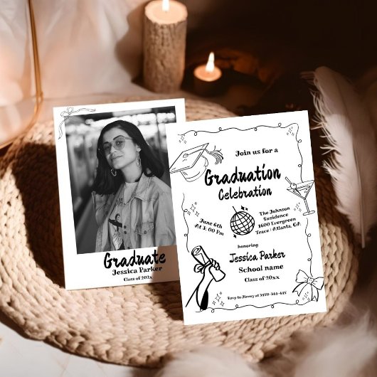 Style Doodle Main dessiné Graduation Invitation
