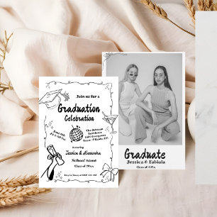 Style Doodle Main dessiné Graduation Invitation