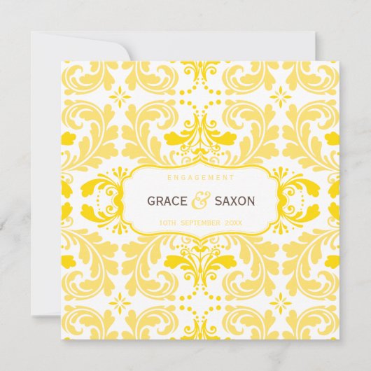 Style fiançailles INVITATION savvy damask jaune (Devant)